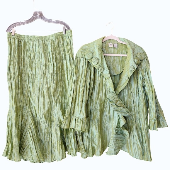 Miland Iridescent Green Maxi Skirt Jacket Set Large Mermaidcore Fairycore Whimsy - Picture 2 of 15